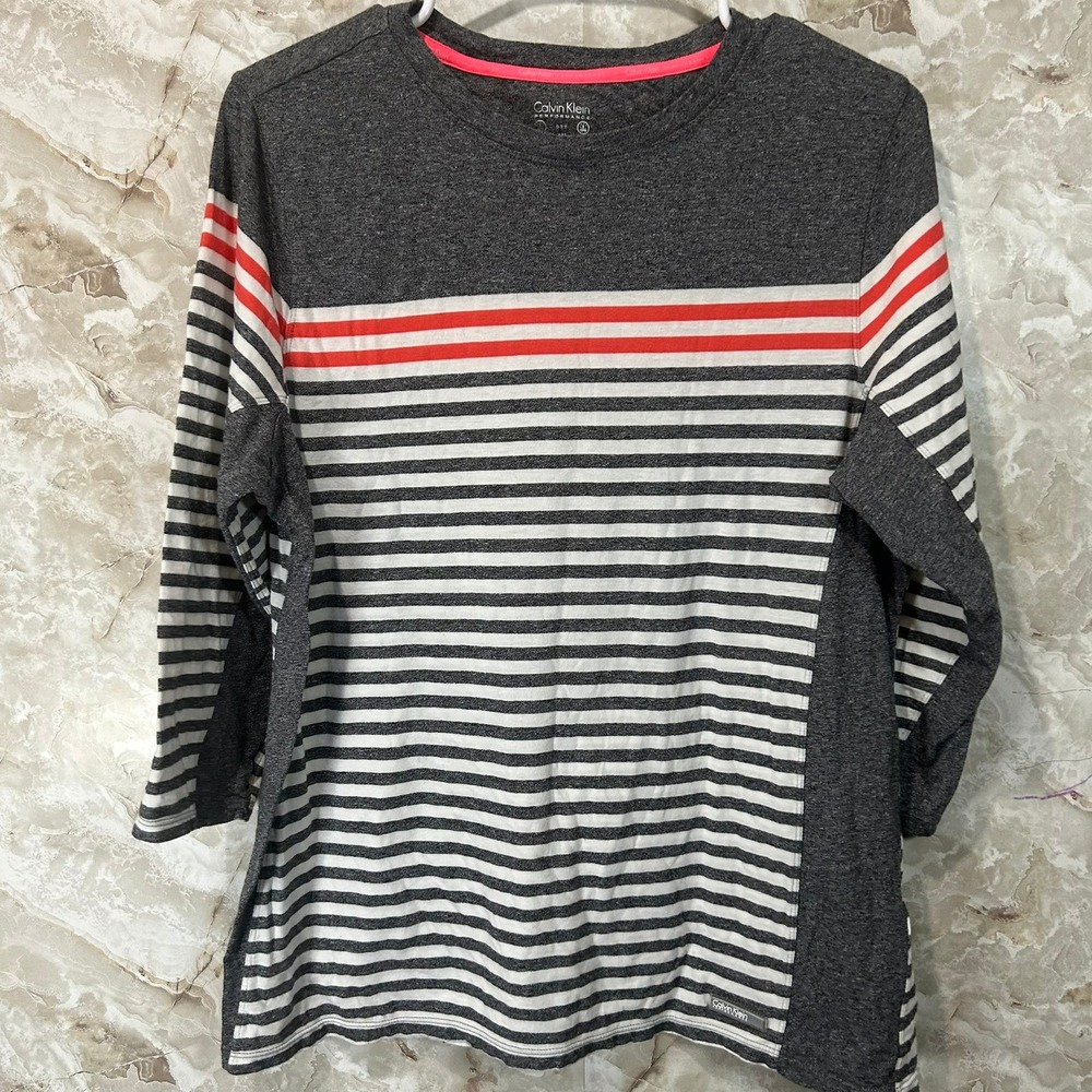 Calvin Klein Performance Womens 1X Striped Long Sleeve T-Shirt Athletic Top‎